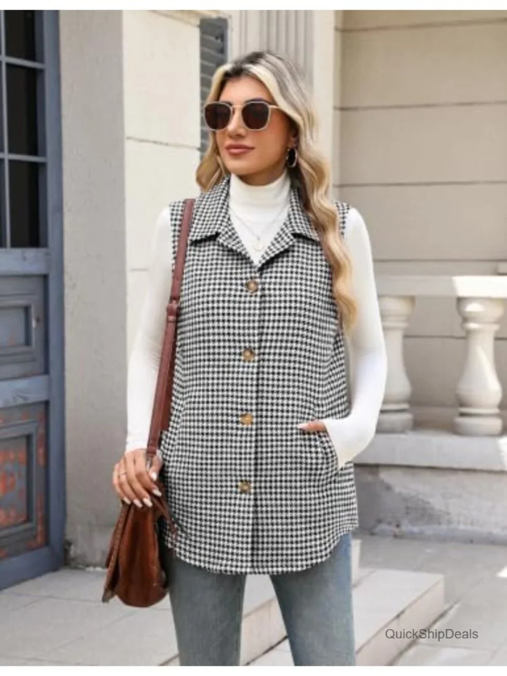 Women's Flannel Plaid Sleeveless Button Vest, 100% Polyester Lightweight